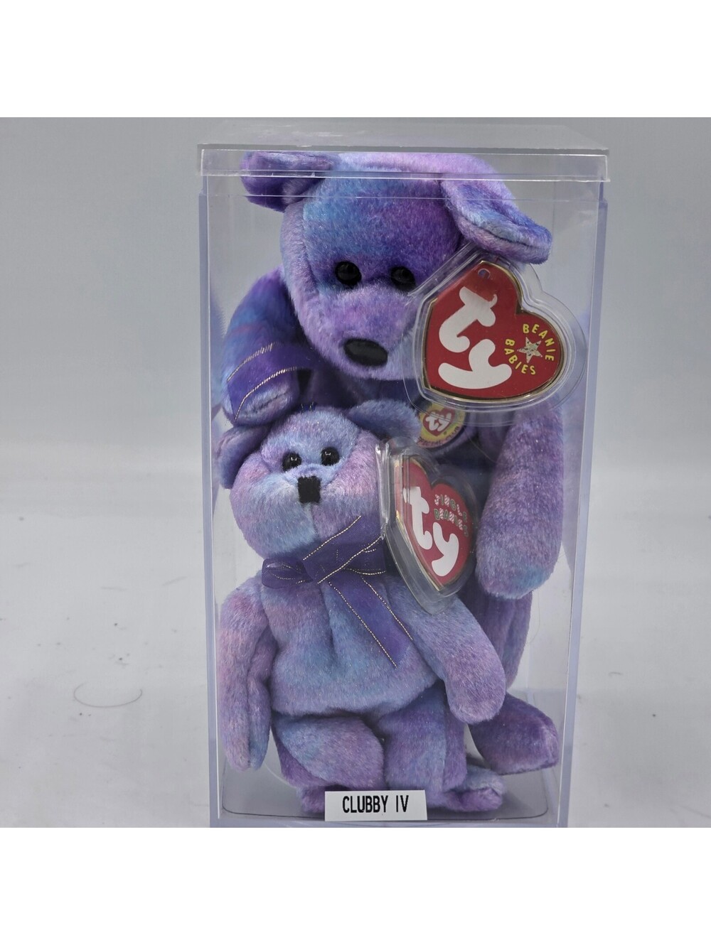 Ty Beanie Babies Clubby IV Bear Lot of 2 BBOC Exclusive w/ Display Cases Tags...